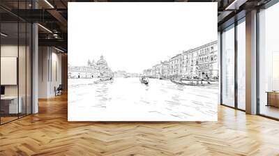 Cathedral of Santa Maria della Salute.  Grand Canal. Venice. Italy. Hand drawn city sketch. Vector illustration. Wall mural