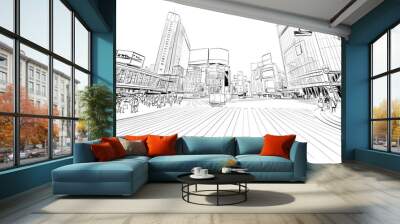 Tokyo, Japan. Hand drawn sketch.  Vector illustration. Wall mural