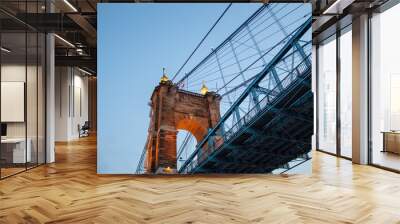 View of the arch on the John A. Roebling suspension bridge in Cincinnati Ohio. Wall mural