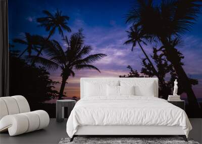 Beautiful sunset at the beach in the tropics. Sky and ocean Wall mural