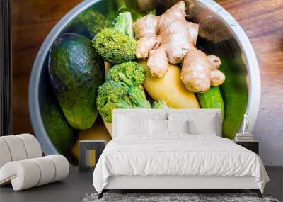 Cutting board with ingredients for preparing healthy quinoa bowl with avocado Wall mural