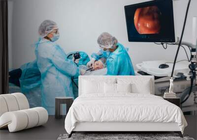 Endoscopy at the hospital. Doctor holding endoscope before gastroscopy Wall mural