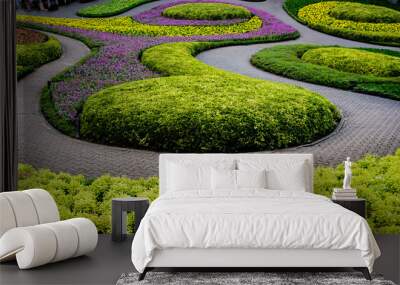 Luxury landscape design of the tropical garden. Beautiful view of tropical landscape Wall mural