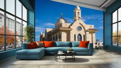 Public cathedral coptic egyptian church at the sky background Wall mural