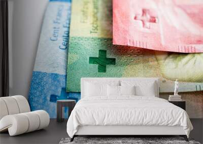 World money collection. Fragments of Swiss money Wall mural