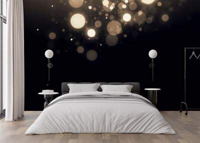 Abstract golden bokeh lights on black background with shiny particles. light gold effect image Wall mural