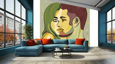 Colorful abstract background, cubism art style,woman and friend Wall mural