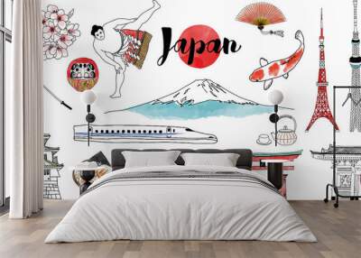 Hand drawn Japan illustration set.  Wall mural