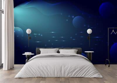 Abstract design concept of blue waves with bubble planet Wall mural