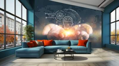 AI Chatbot, chat with Artificial Intelligence, technology and business smart robot design. Wall mural