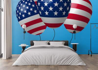 Flying balloon with American flag pattern in blue background. Wall mural