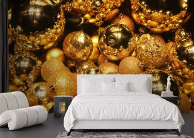 disco style background with bright and shiny  golden balls Wall mural