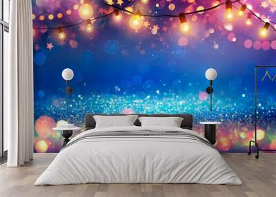 Abstract Christmas Party Background - Golden Glitter With Defocused Effect In Shiny Night And lights Bulb
 Wall mural