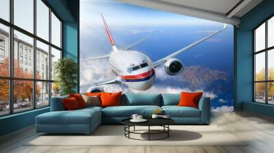 airplane in the sky with sunlight Wall mural