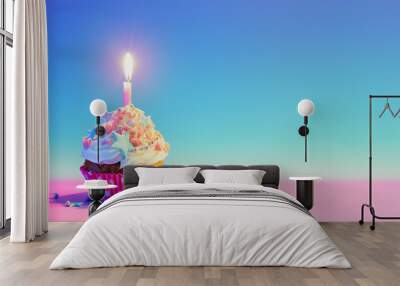 Birthday Cupcake With One Candle Wall mural