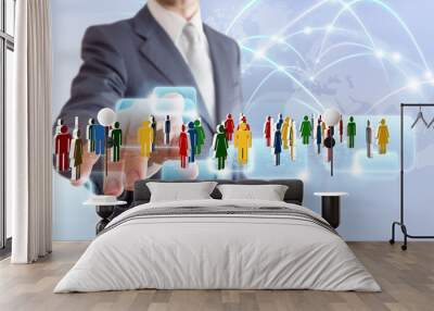 businessman connect to social network Wall mural