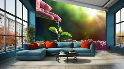 care of new life - watering young plant Wall mural