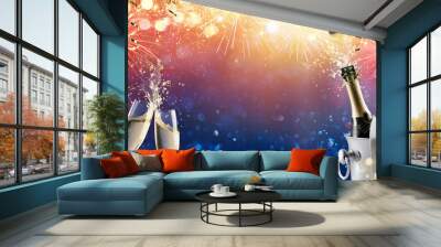 Celebration Toast With Champagne And Fireworks
 Wall mural