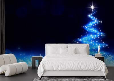 Christmas background with a trail of stardust and snowflakes Wall mural