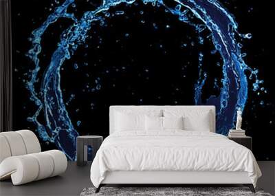 Circle Water - Round Splash On Black Background Wall mural