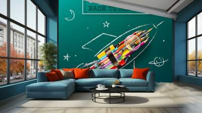 Creativity Concept - Rocket With Supplies - Back To School Wall mural