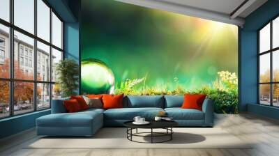 Crystal Green Globe On Moss - Environmental Concept
 Wall mural