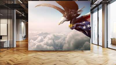 Eagle With American Flag Flies In Freedom Wall mural