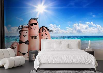 fingers family on the beach - summer holiday
 Wall mural