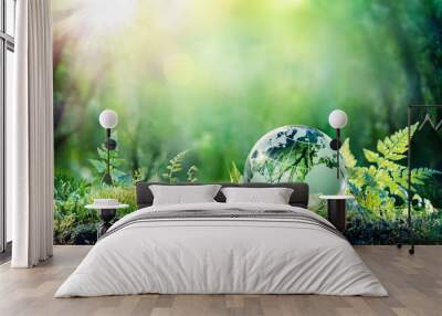 Globe On Moss In Forest - Environmental Concept
 Wall mural