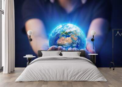 Hands Holding Planet  - Earth Day Concept - 3d Rendering - Europe And Africa elements of this image furnished by NASA Wall mural