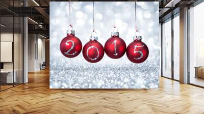 happy new year 2015 with red balls xmas Wall mural