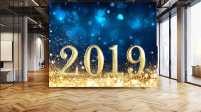 Happy New Year 2019 - Glitter Golden Dust
 Wall mural