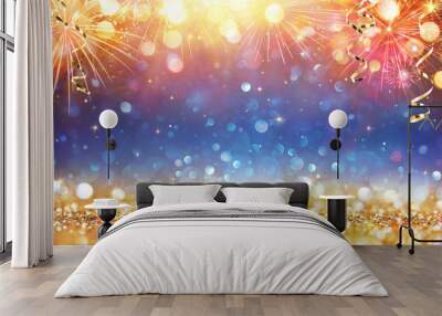 Happy New Year With Glitter And Fireworks
 Wall mural