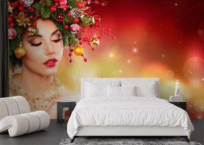 Magic Make Up - Model Woman With Christmas Tree Hair Style
 Wall mural