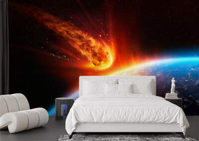 Meteor Impact On Earth - Fired Asteroid In Collision With Planet - Contain 3d Rendering - elements of this image furnished by NASA Wall mural