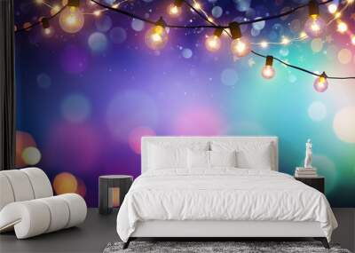 Party - Colorful Bokeh And Retro String Lights In Festive Background  Wall mural