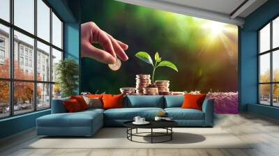 Plant Growing In Savings Coins Money - Investment Concept
 Wall mural