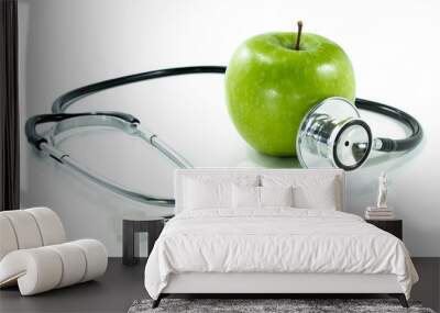 protect your health with healthy nutrition.Stethoscope, apple Wall mural