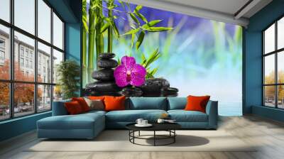 purple orchid, stones and bamboo on the water Wall mural