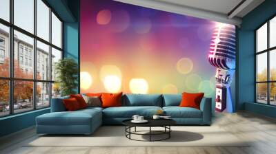 Retro Microphone On Stage With Bokeh Light Wall mural