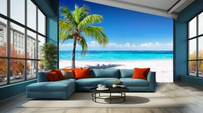 Scenic Coral Beach With Palm Tree
 Wall mural