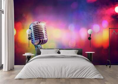 Sing - Microphone For Live Karaoke And Concert - Retro Mic With Defocused Abstract Background Wall mural