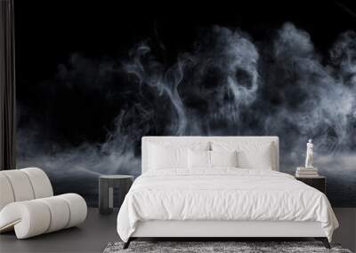 Skull Fog In Dark Halloween Background - Real Mist On Black Floor Wall mural