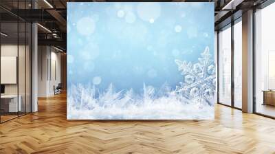 Snowflake On Natural Snowdrift Close Up - Christmas And Winter Background
 Wall mural