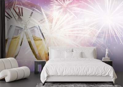 Toast With Fireworks And Champagne At Midnight
 Wall mural