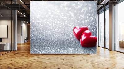 two hearth on silver glitter - valentine card Wall mural