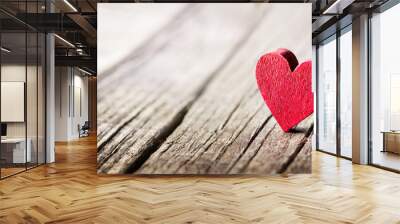 Two Wooden Hearts On Rustic Table With Sunlight
 Wall mural