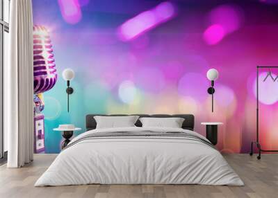 Vintage Microphone On Stage With Bokeh Light
 Wall mural