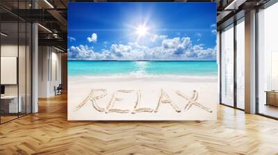 written relax on sand of the tropical beach with sun
 Wall mural