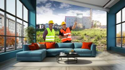 Engineers,oil workers at industrial facility Wall mural